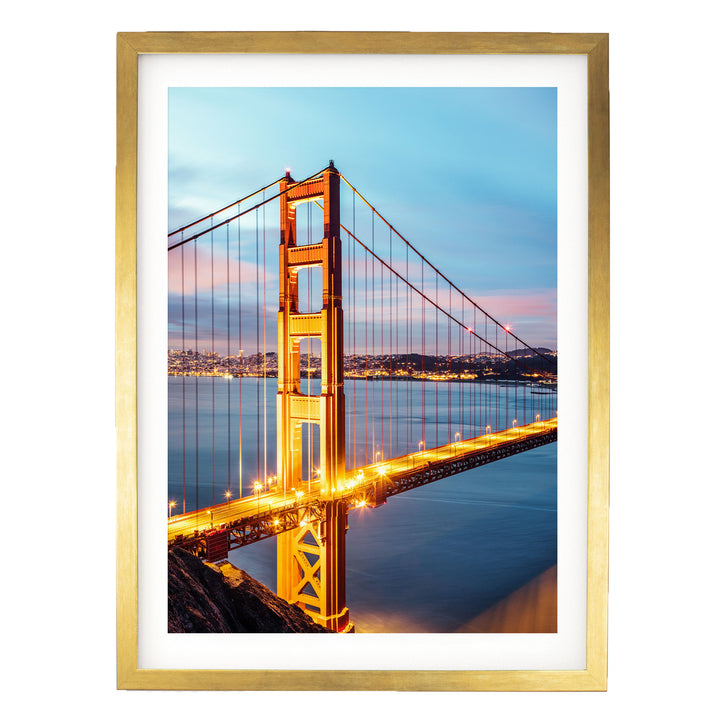 Dawn at the Golden Gate II, San Francisco, California – fine art print in a gold frame with white mat