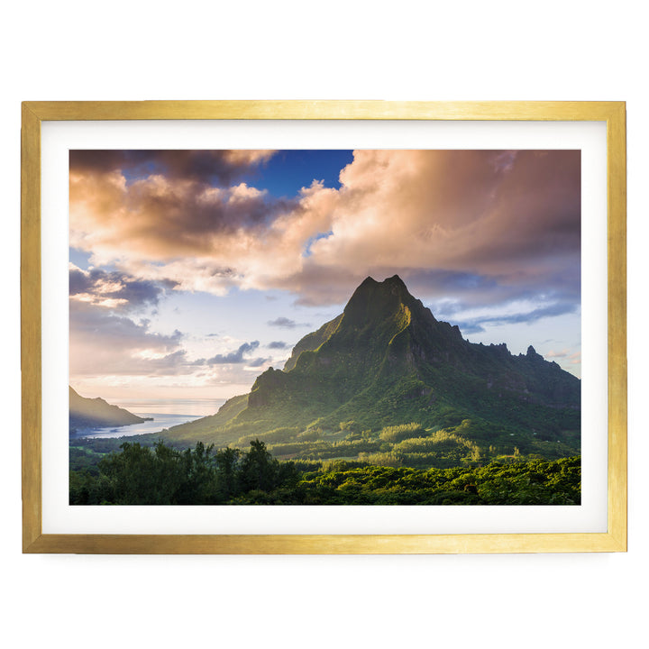 Moorea at Sunset, French Polynesia – fine art print in a gold frame with white mat