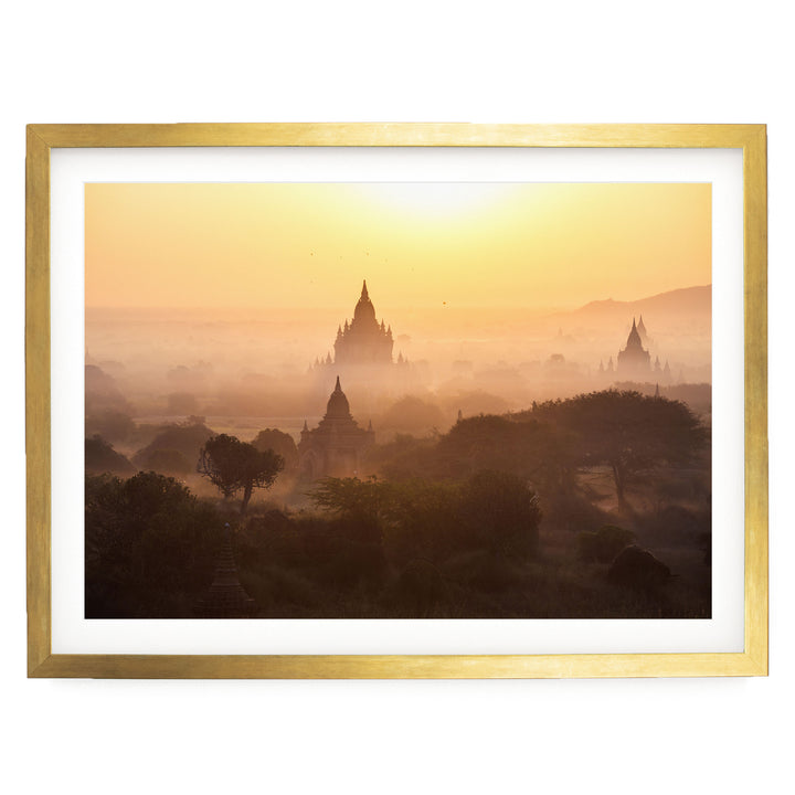 Bagan Pagodas I, Myanmar – fine art print in a gold frame with white mat