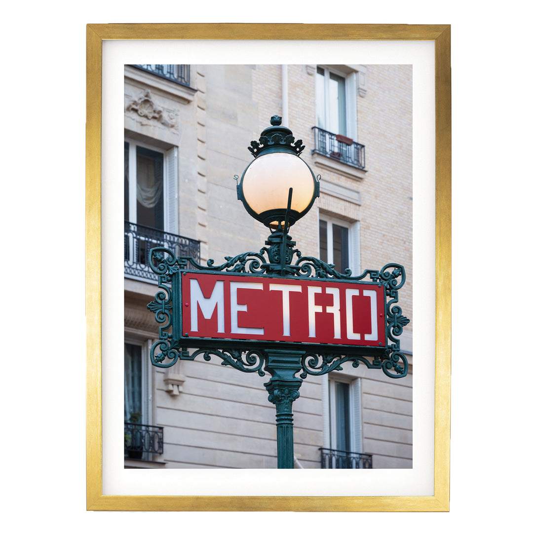 Metro Sign, Paris I, France – fine art print in a gold frame with white mat