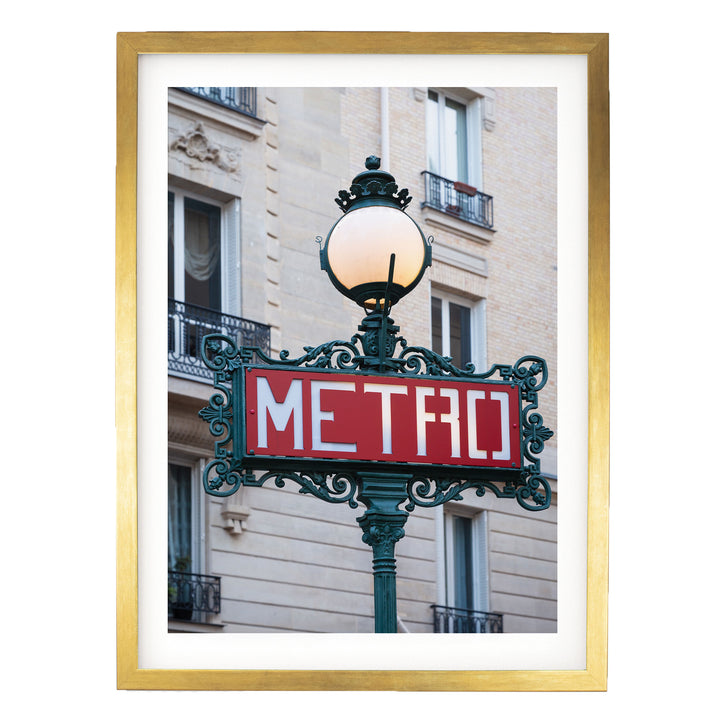 Metro Sign, Paris I, France – fine art print in a gold frame with white mat