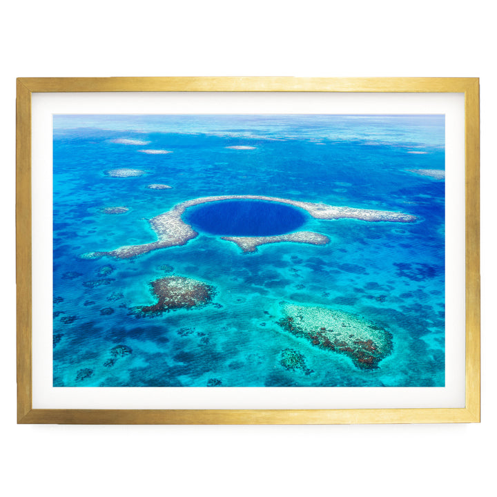The Great Blue Hole, Belize – fine art print in a gold frame with white mat