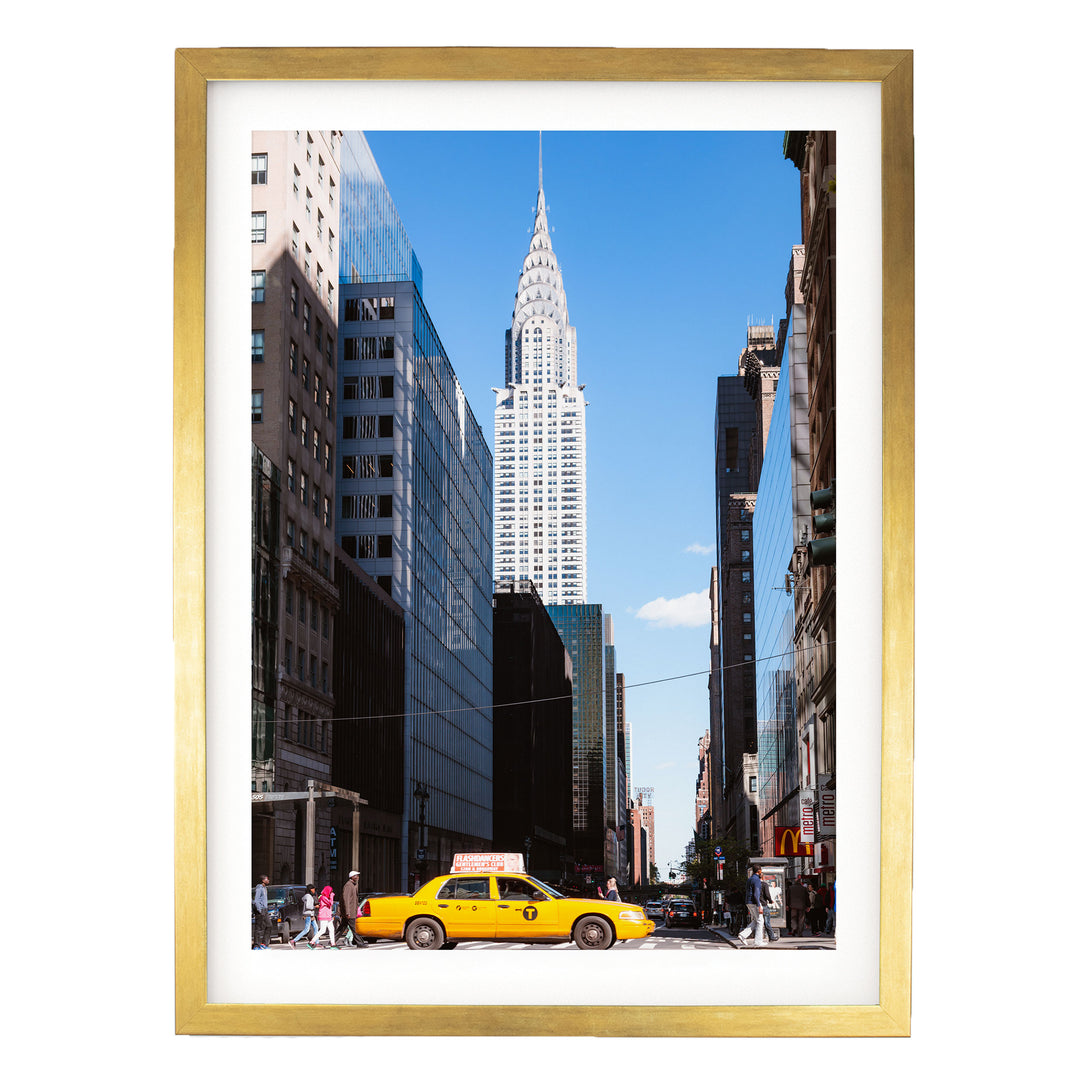 Yellow Cab, New York City – fine art print in a gold frame with white mat