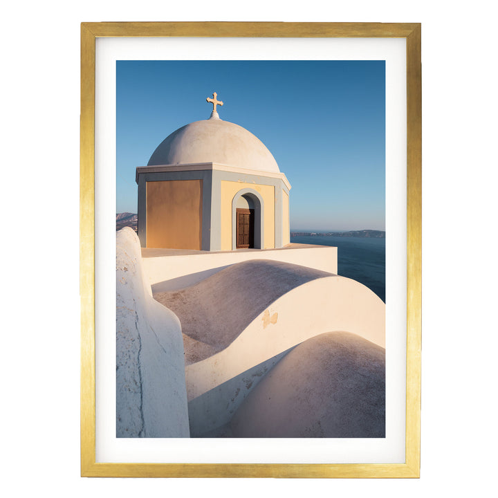 Greek Church, Santorini, Greece – fine art print in a gold frame with white mat