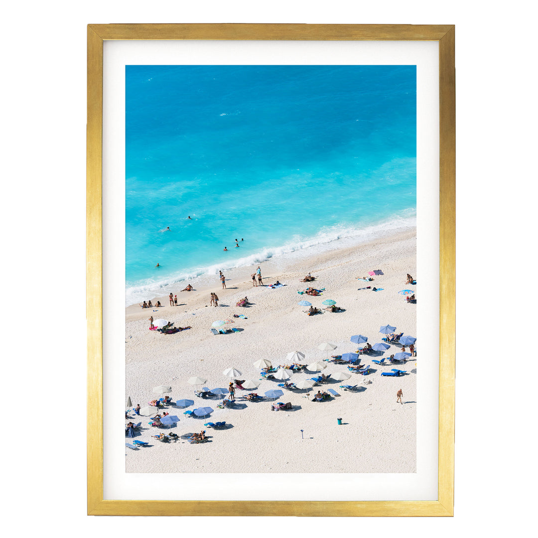 Beach Aerial, Greece II – fine art print in a gold frame with white mat