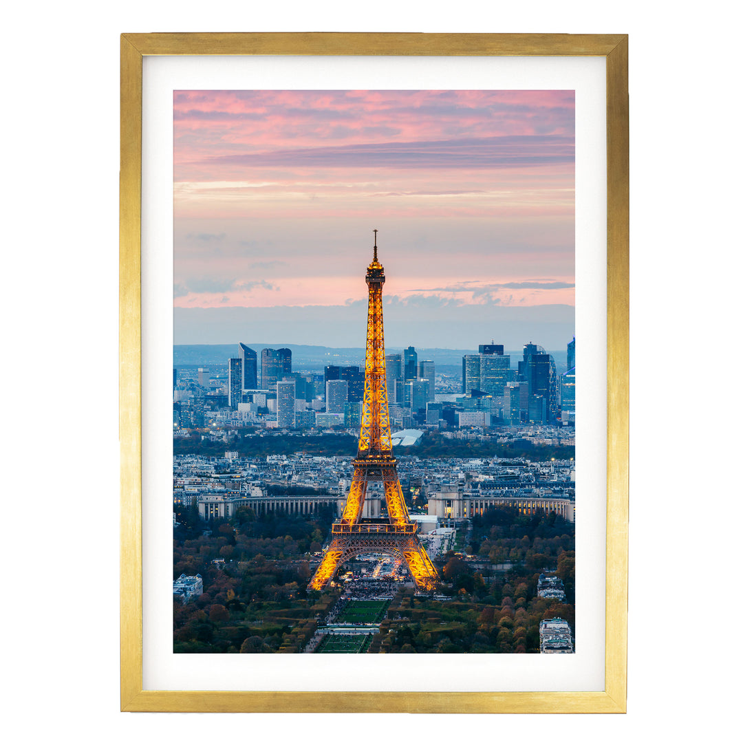 Eiffel Tower at Sunset, Paris, France – fine art print in a gold frame with white mat