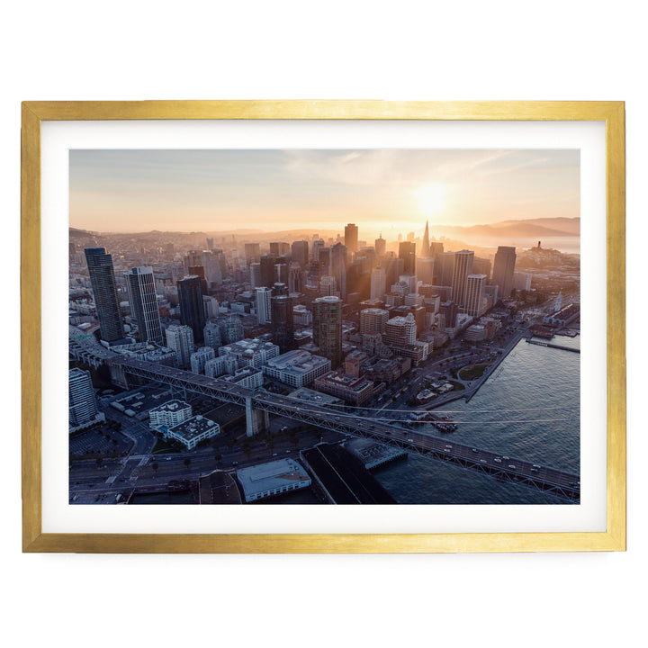 Last Light over San Francisco, California – fine art print in a gold frame with white mat