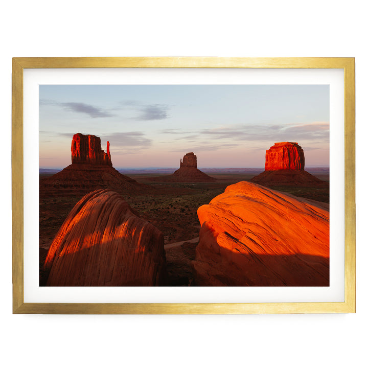 Monument Valley at Sunset, Arizona – fine art print in a gold frame with white mat