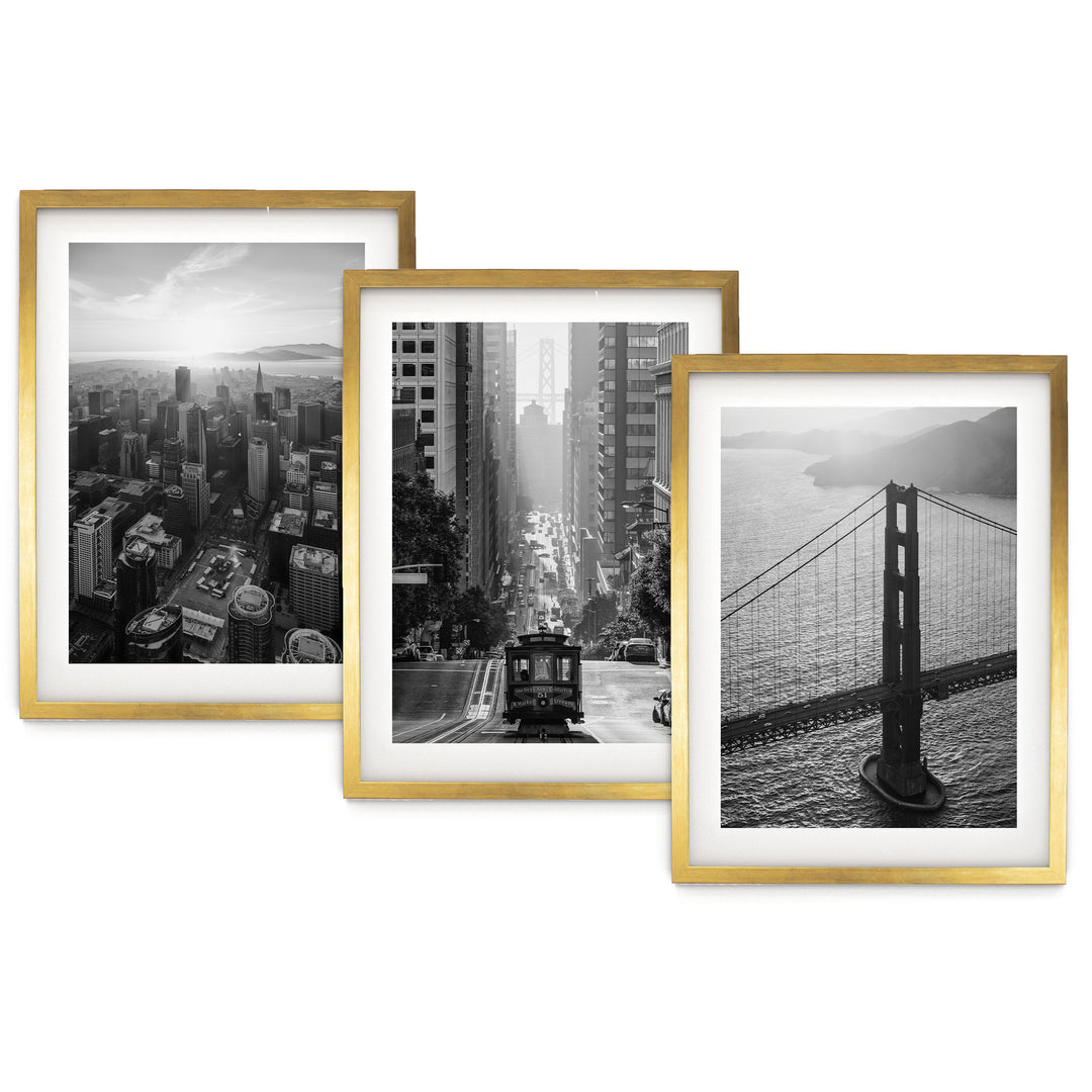 San Francisco, California – Black and White Print Set – fine art print set in gold frames with white mats