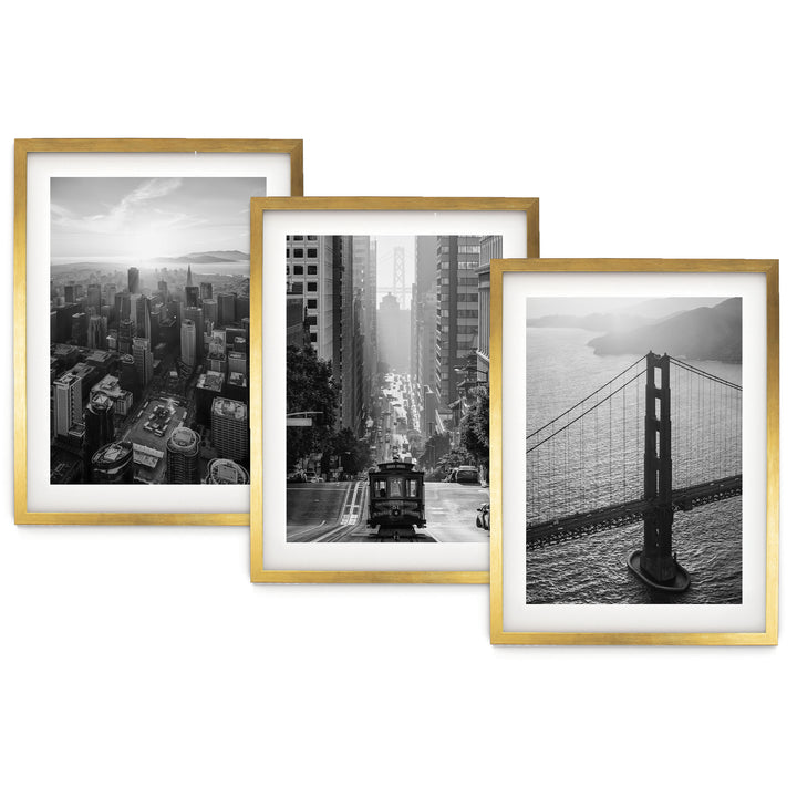San Francisco, California – Black and White Print Set – fine art print set in gold frames with white mats