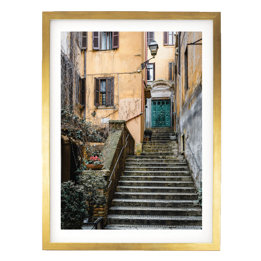Alleys of Rome I, Italy – fine art print in a gold frame with white mat