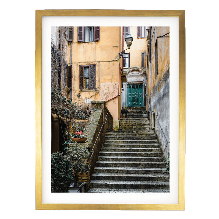 Alleys of Rome I, Italy – fine art print in a gold frame with white mat