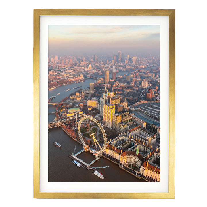 London Aerial I, England – fine art print in a gold frame with white mat