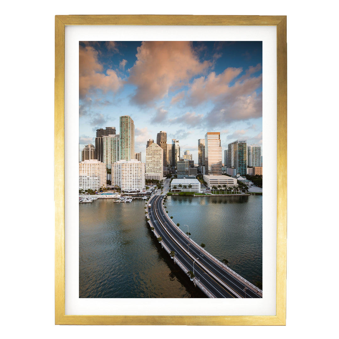 Miami Skyline II, Florida, USA – fine art print in a gold frame with white mat