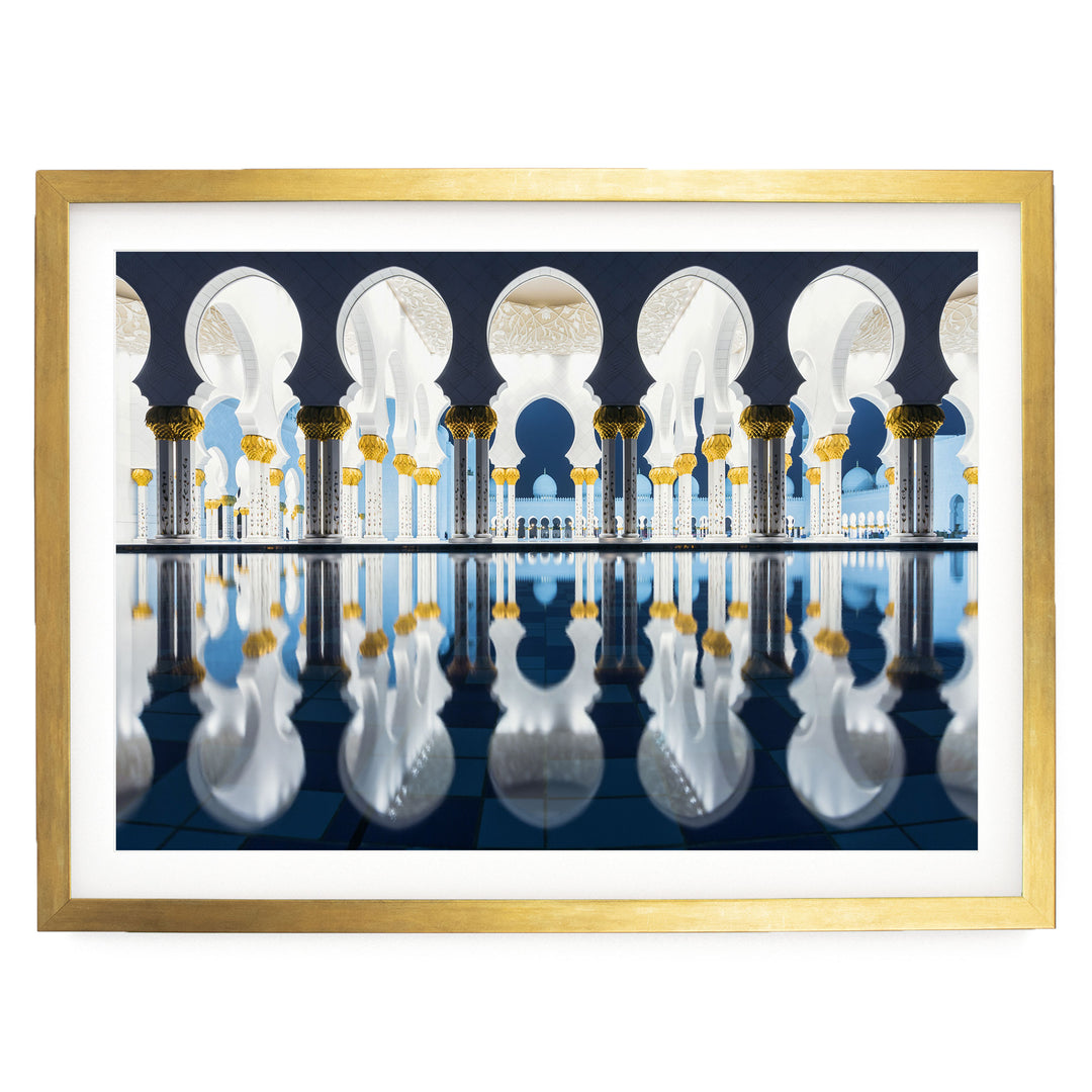 Mosque at Night, Abu Dhabi, UAE – fine art print in a gold frame with white mat