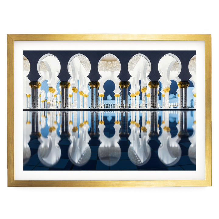 Mosque at Night, Abu Dhabi, UAE – fine art print in a gold frame with white mat