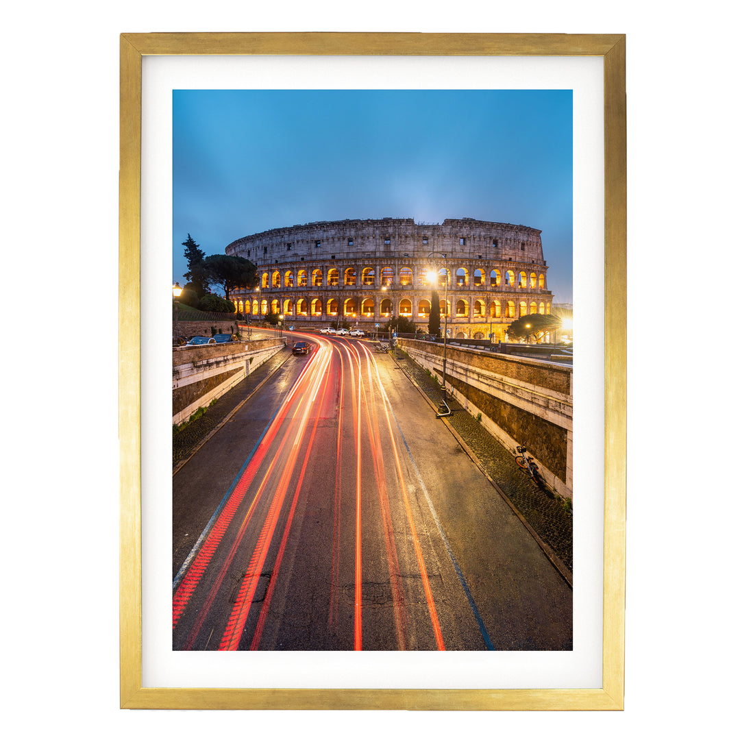 Night at the Colosseum, Rome, Italy – fine art print in a gold frame with white mat