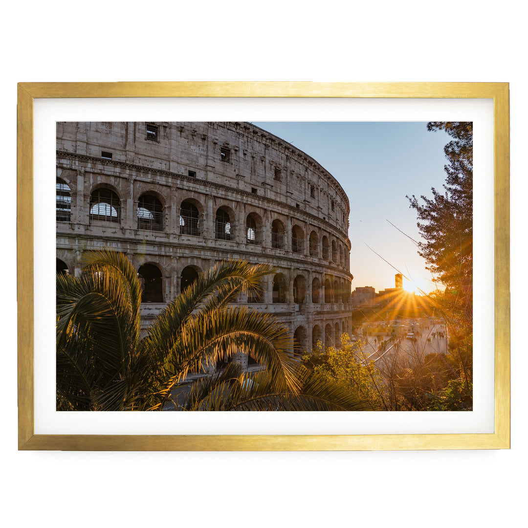 Colosseum at Sunset I, Rome, Italy – fine art print in a gold frame with white mat