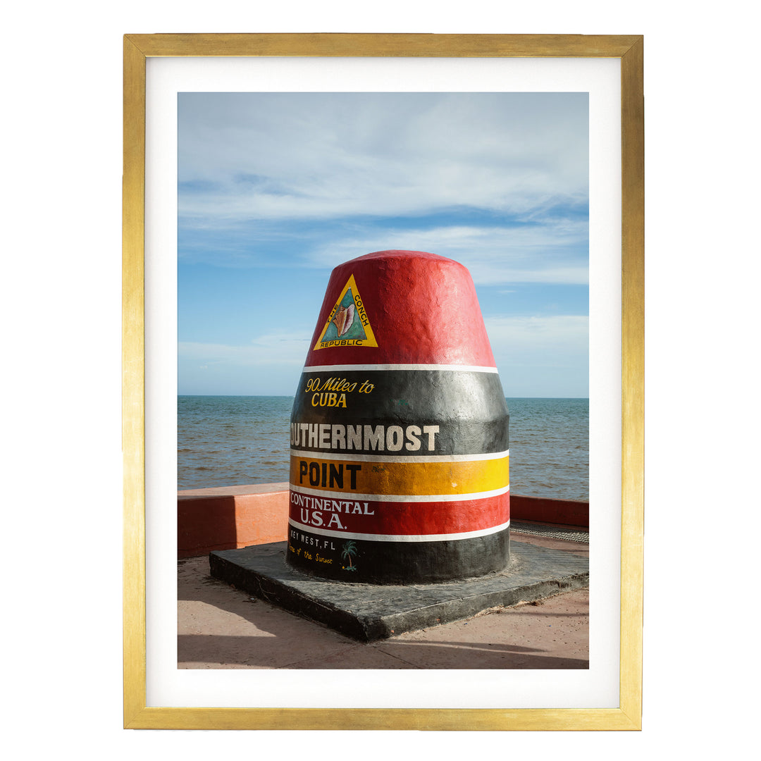 Southernmost Point, Key West, Florida, USA – fine art print in a gold frame with white mat