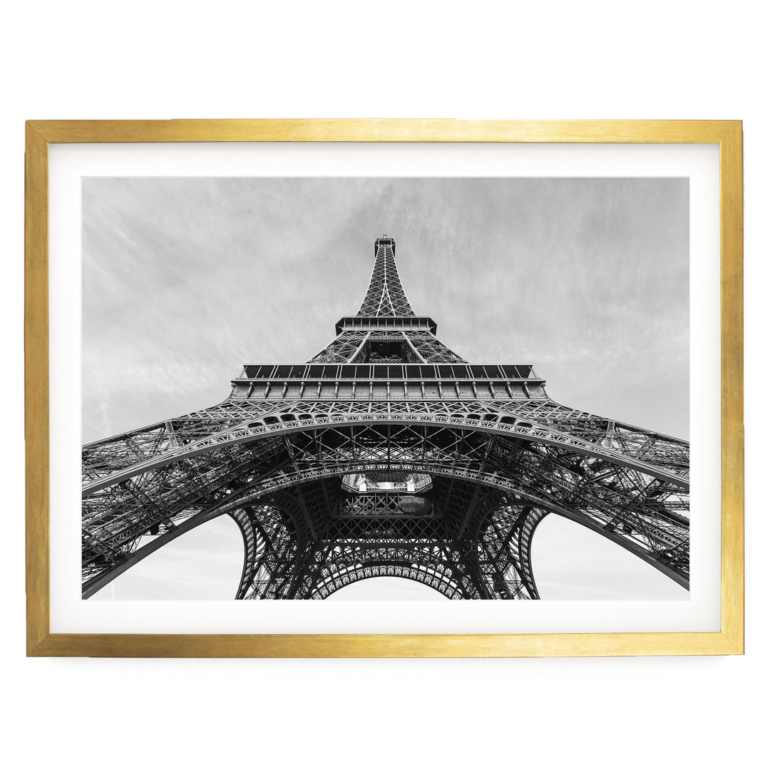 Under the Eiffel Tower, Paris, France – fine art print in a gold frame with white mat
