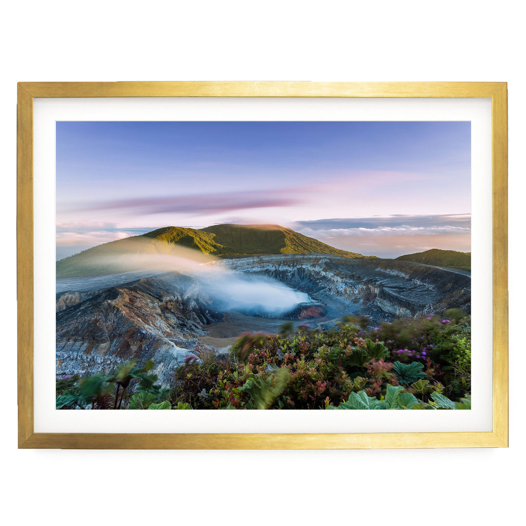 Poás Volcano, Costa Rica – fine art print in a gold frame with white mat