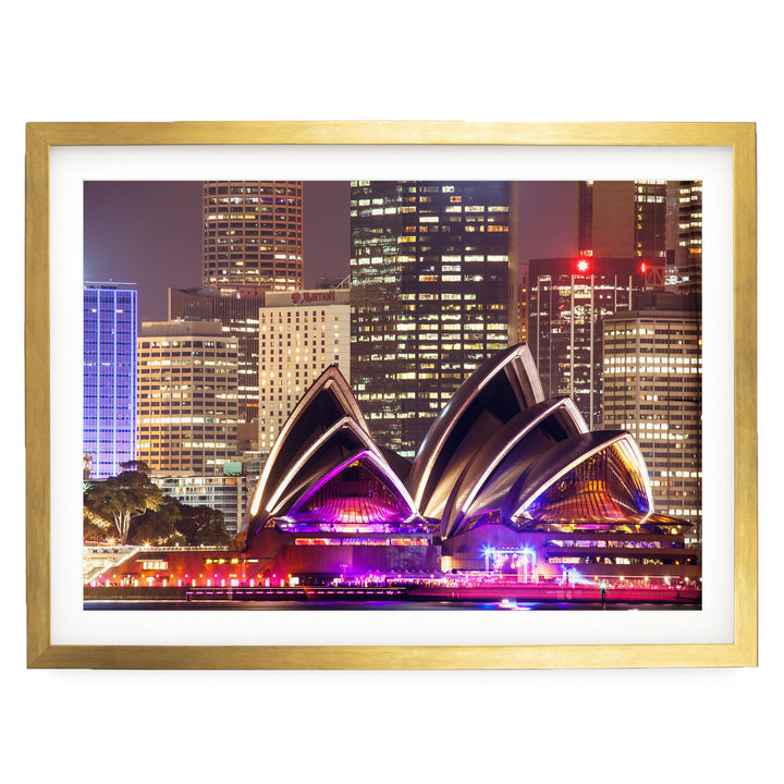 Night at the Opera House, Sydney, Australia – fine art print in a gold frame with white mat