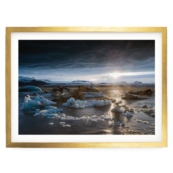 Midnight Sun, Iceland – fine art print in a gold frame with white mat