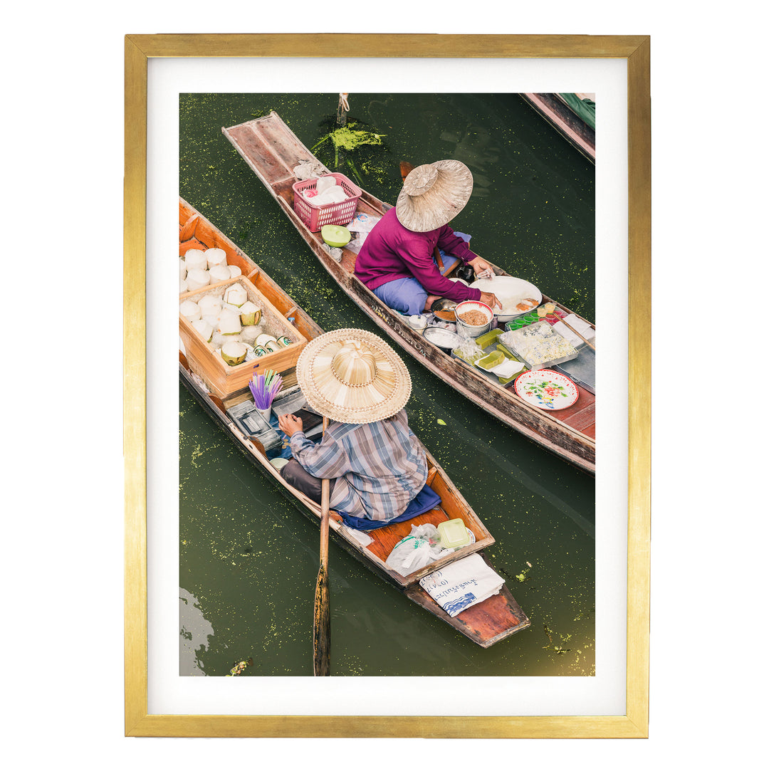 At the Floating Market, Bangkok I, Thailand – fine art print in a gold frame with white mat