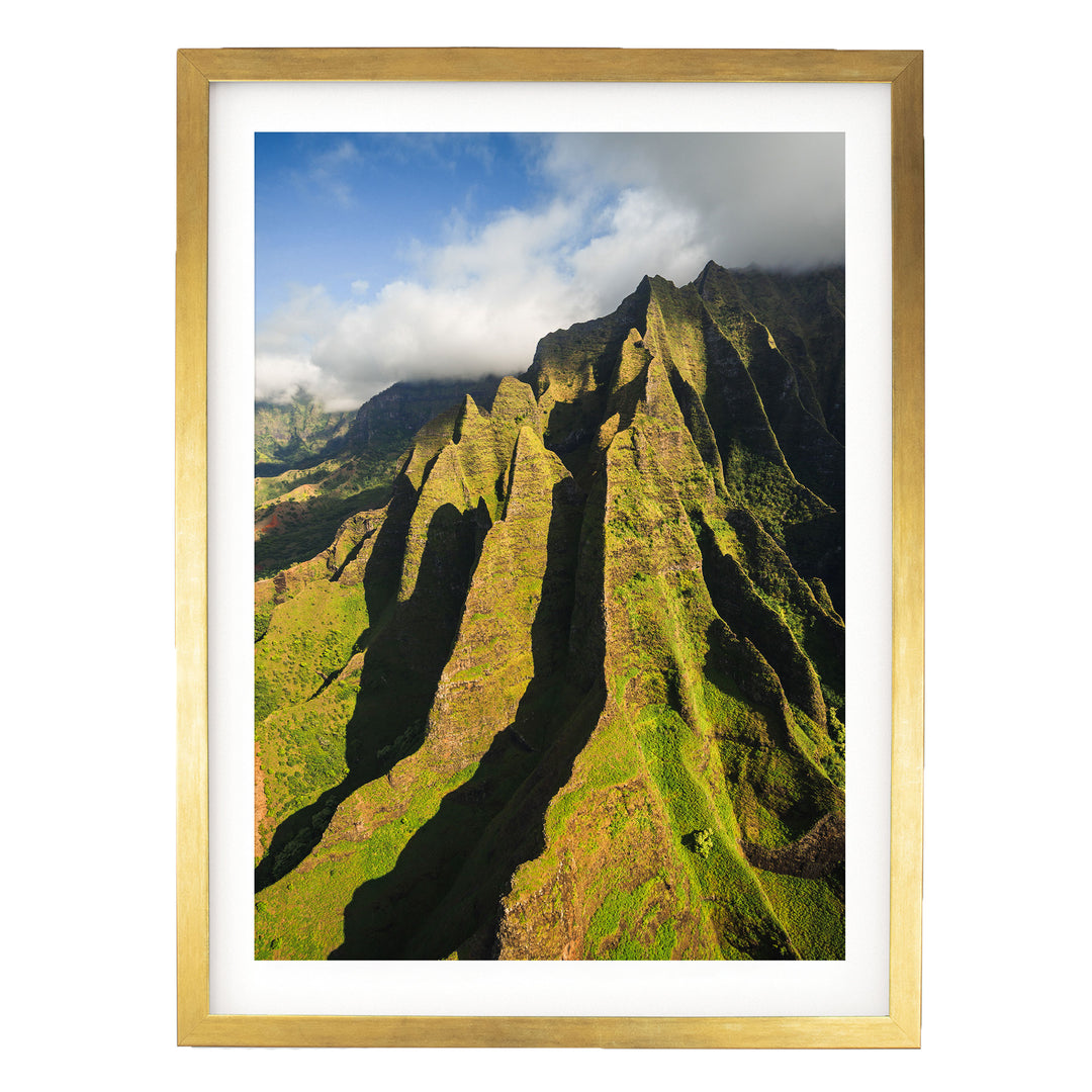 Kauai Cliffs IV, Na Pali Coast, Hawaii – fine art print in a gold frame with white mat