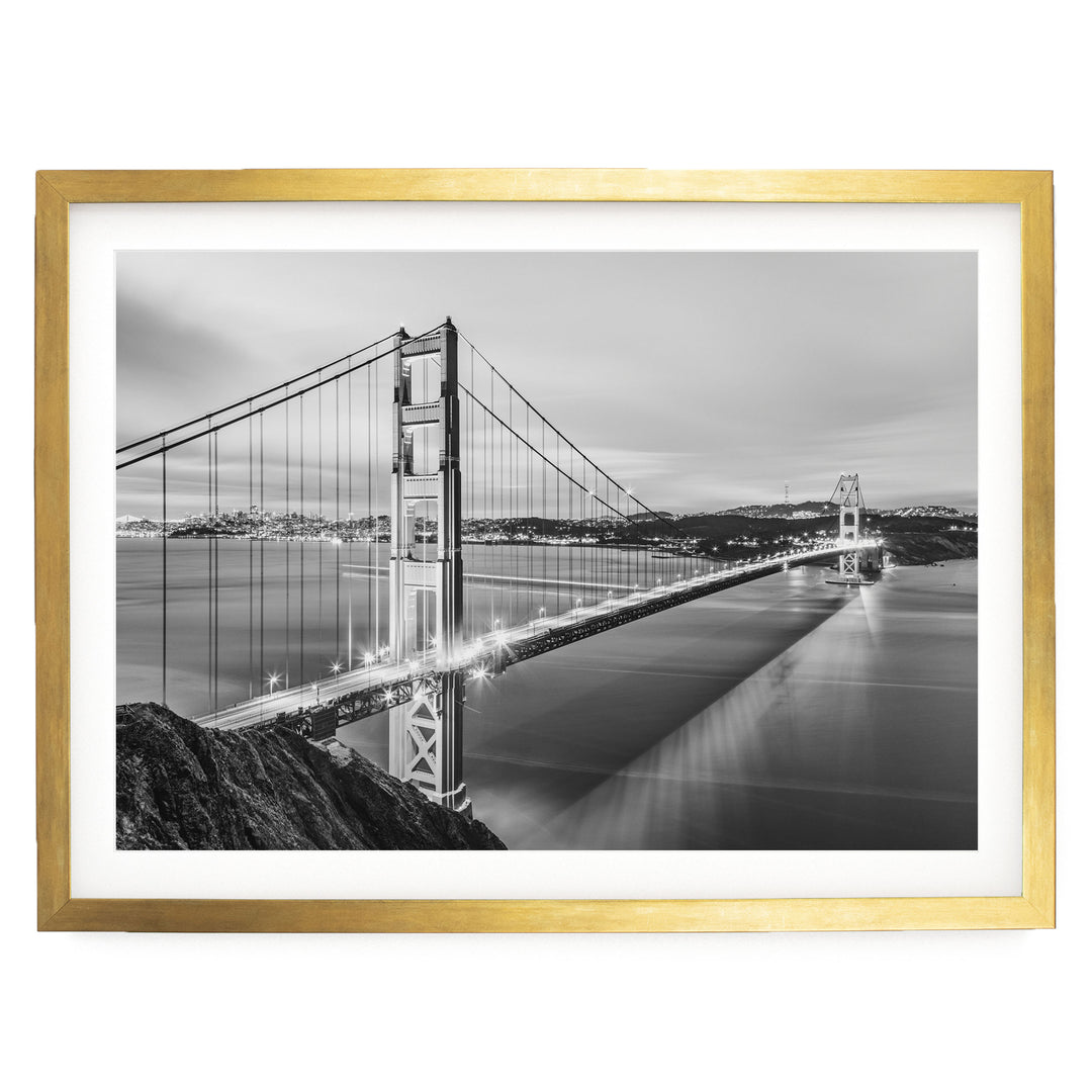 Dawn at the Golden Gate I, San Francisco, California – fine art print in a gold frame with white mat