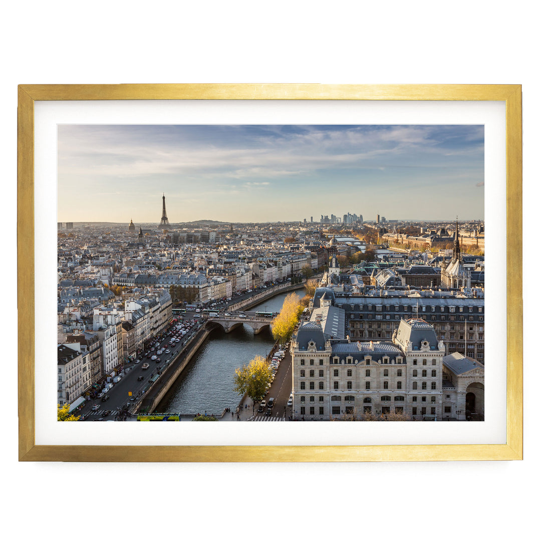 A View over Paris, France – fine art print in a gold frame with white mat