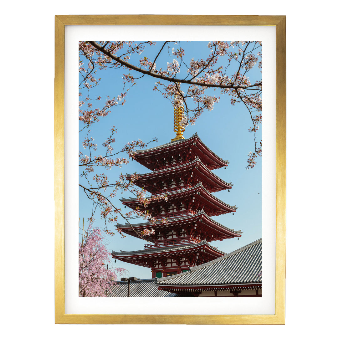 Asakusa Pagoda, Tokyo, Japan – fine art print in a gold frame with white mat