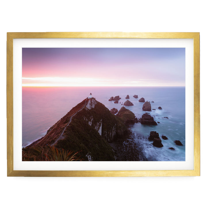 Nugget Point, New Zealand – fine art print in a gold frame with white mat