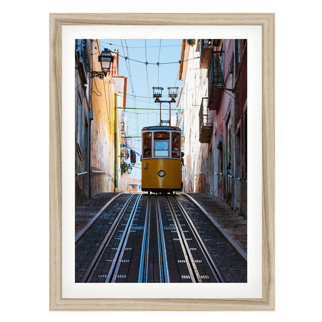 Lisbon Tram II, Portugal – fine art print in a natural frame with white mat