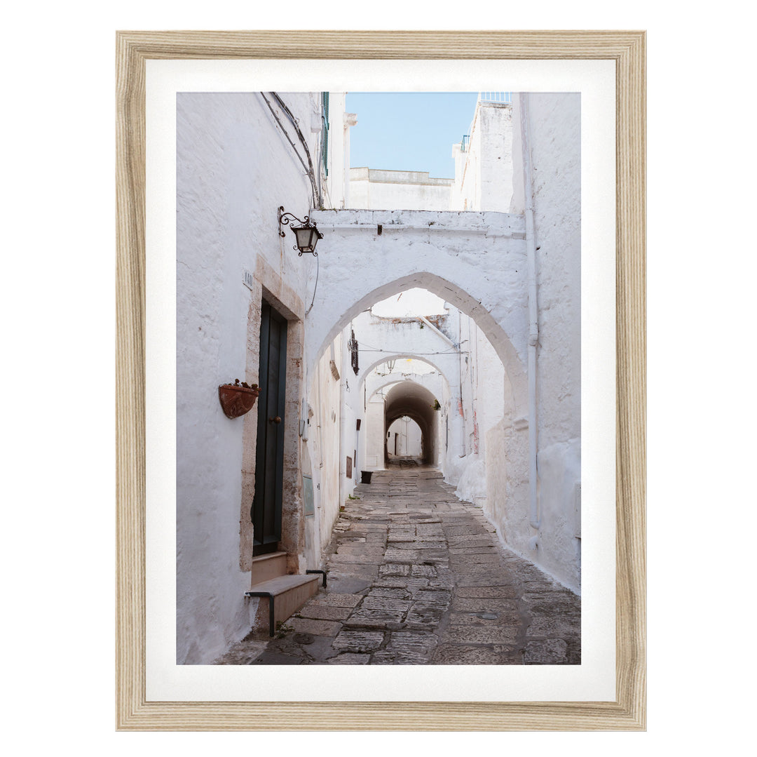 Ostuni, Puglia I, Italy – fine art print in a natural frame with white mat