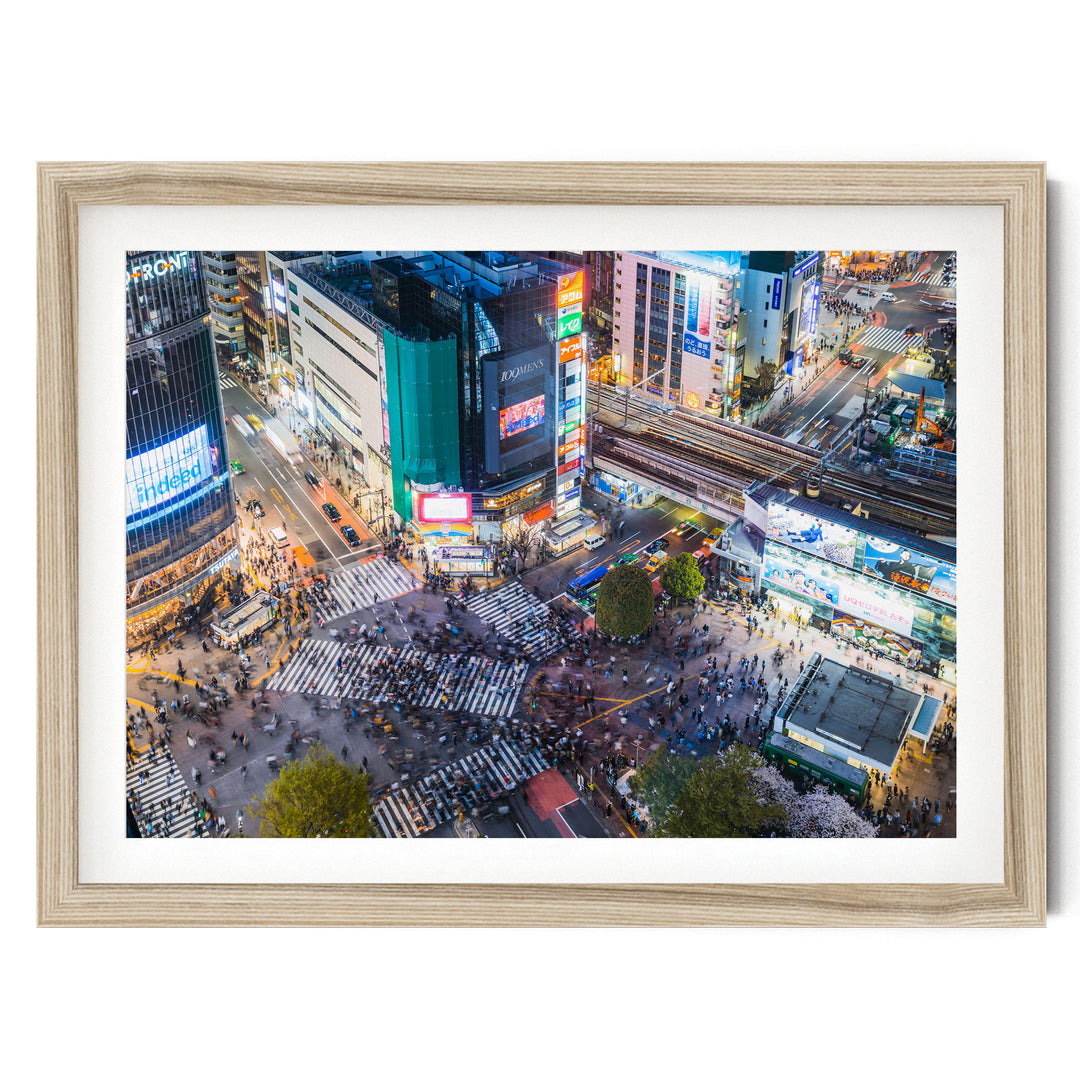 Shibuya Crossing III, Tokyo, Japan – fine art print in a natural frame with white mat
