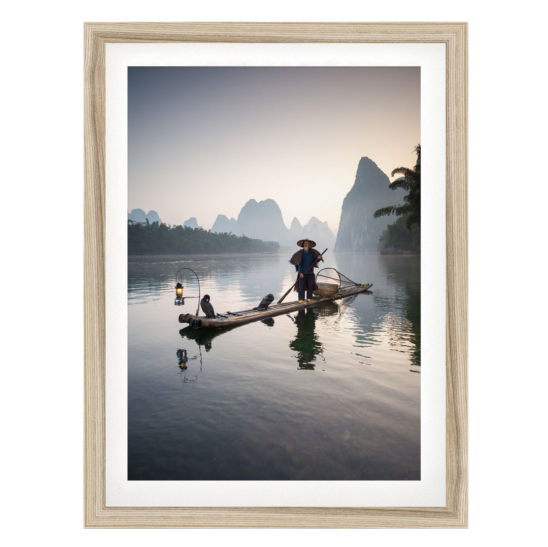 The Cormorant Fisherman, Myanmar – fine art print in a natural frame with white mat