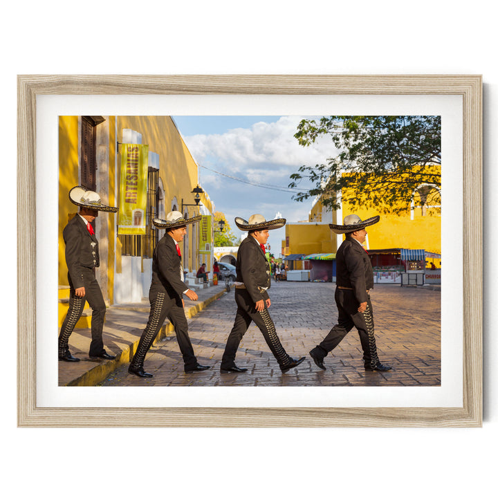 Mariachis, Beatles Style, Mexico – fine art print in a natural frame with white mat