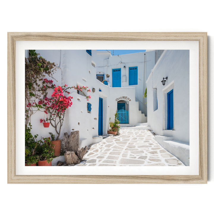 White Village, Paros, Greece – fine art print in a natural frame with white mat