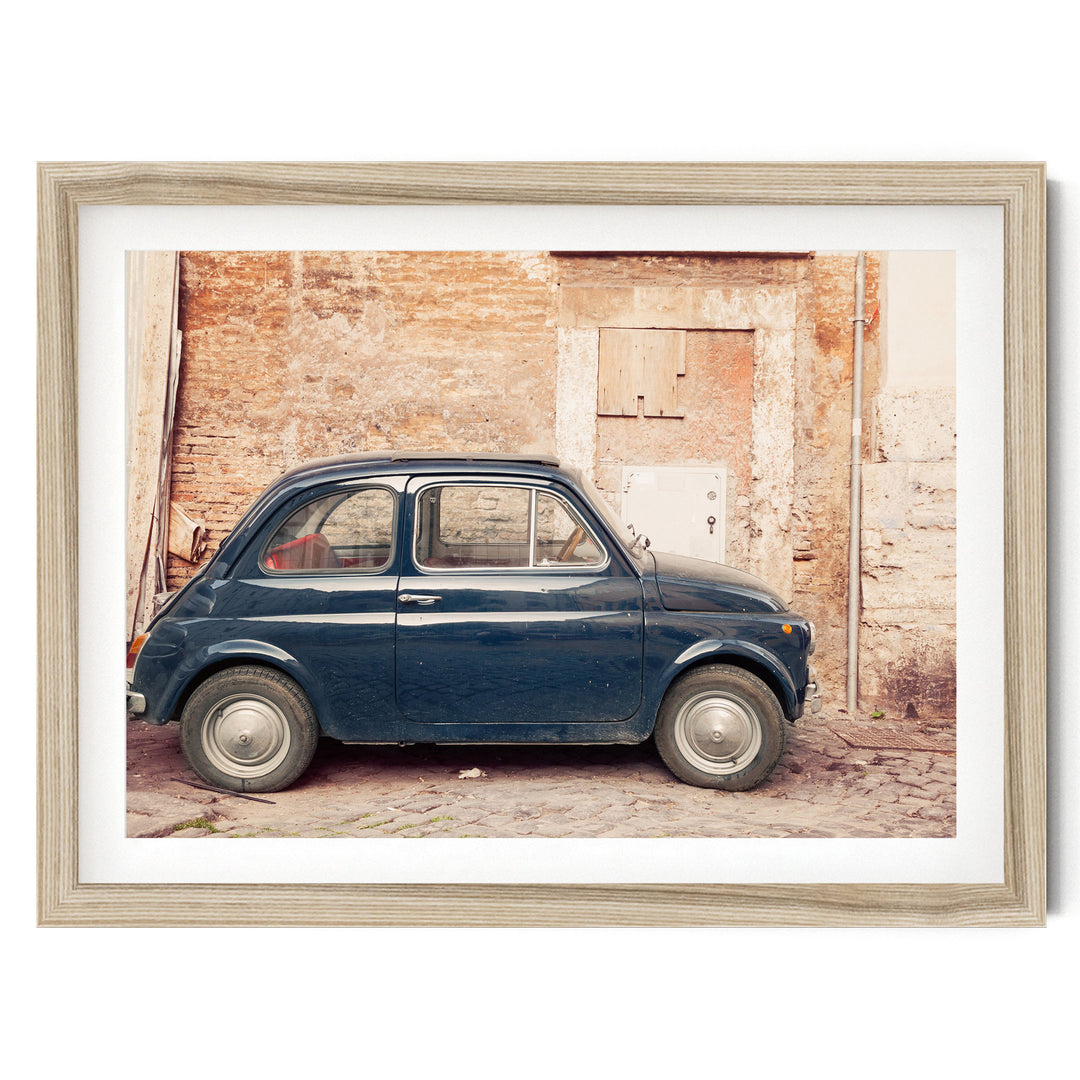 Vintage Fiat 500, Rome, Italy – fine art print in a natural frame with white mat