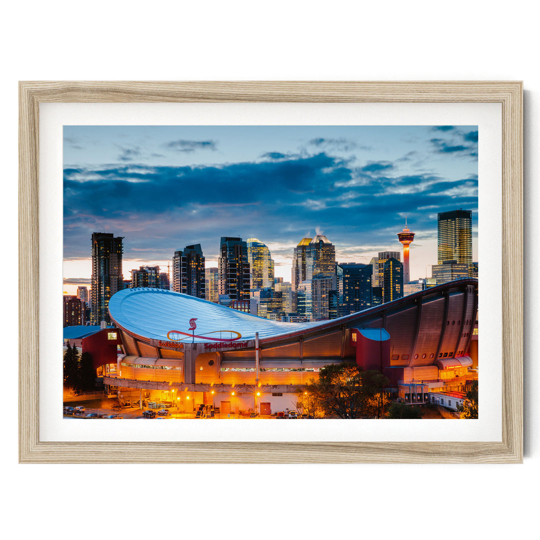 Calgary Skyline, Alberta, Canada – fine art print in a natural frame with white mat