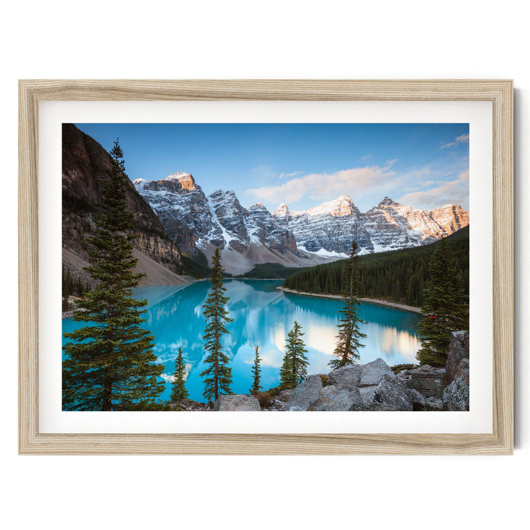 Moraine Lake I, Banff, Canada – fine art print in a natural frame with white mat