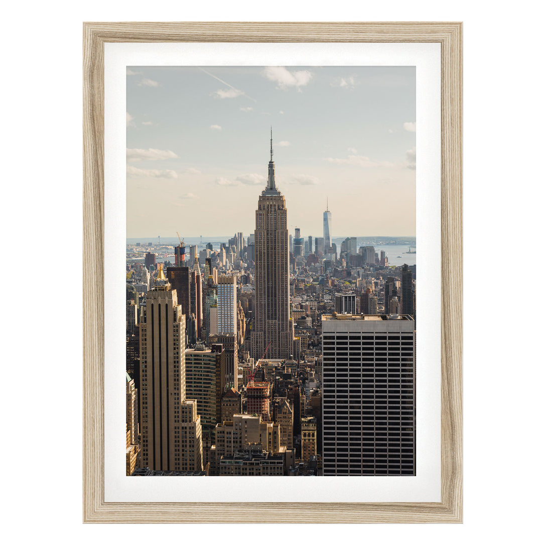 Empire State Building at Sunset, New York City – fine art print in a natural frame with white mat