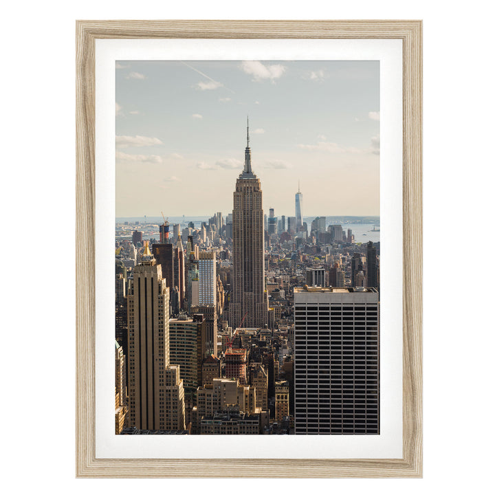 Empire State Building at Sunset, New York City – fine art print in a natural frame with white mat