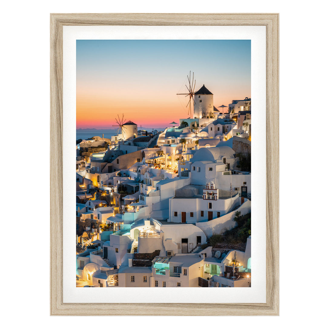 Sunset in Oia II, Santorini, Greece – fine art print in a natural frame with white mat
