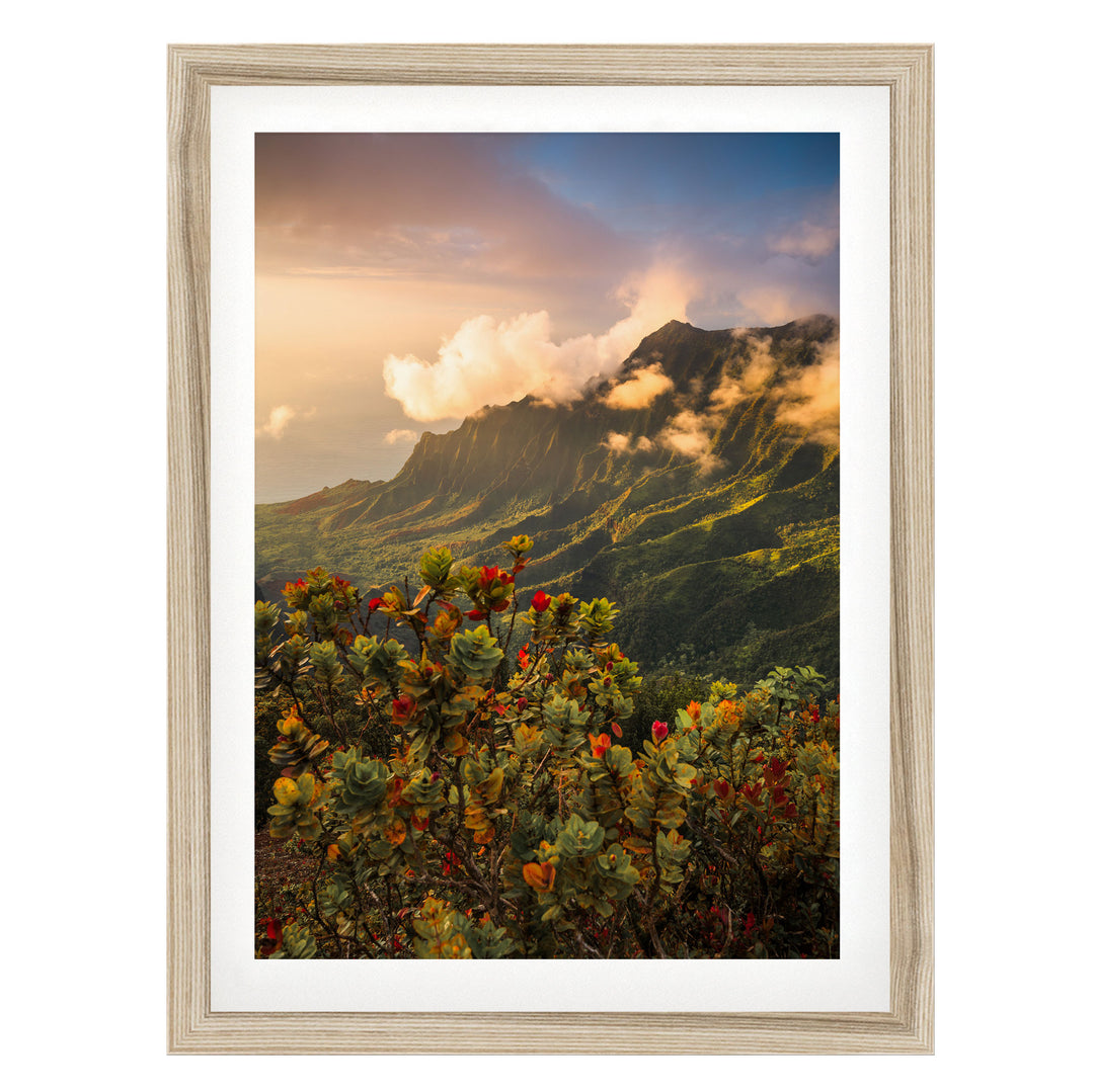 Hawaiian Dream II, Kalalau Valley, Kauai – fine art print in a natural frame with white mat