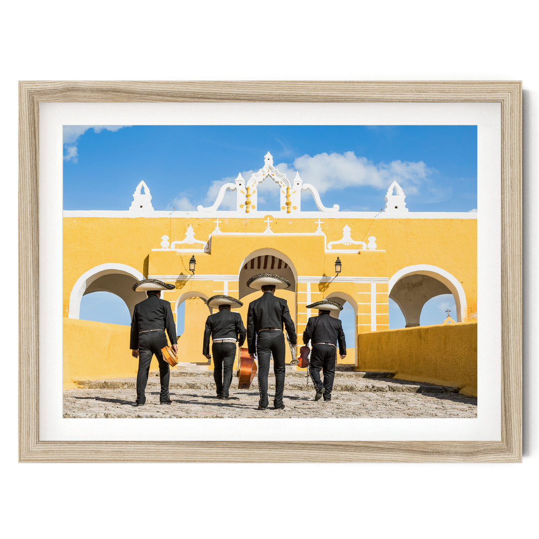 The Four Mariachis, Mexico – fine art print in a natural frame with white mat