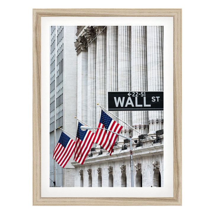 Wall Street, New York City – fine art print in a natural frame with white mat