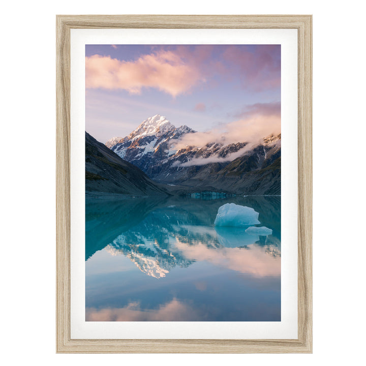 Mount Cook I, New Zealand – fine art print in a natural frame with white mat