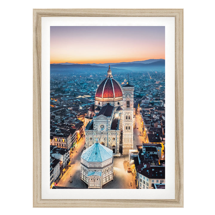 Dawn over Florence, Tuscany, Italy – fine art print in a natural frame with white mat